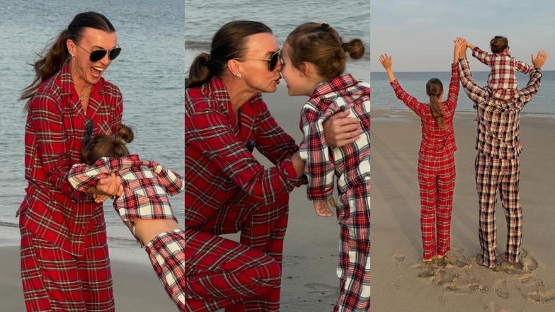 Katarzyna Sokołowska na plaży z synem