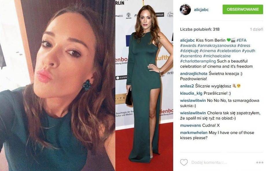 Alicja Bachleda-Curuś w sukni Anny Krzyżanowskiej, Europejskie Nagrody Filmowe, Berlin 2015 (fot. Instagram)