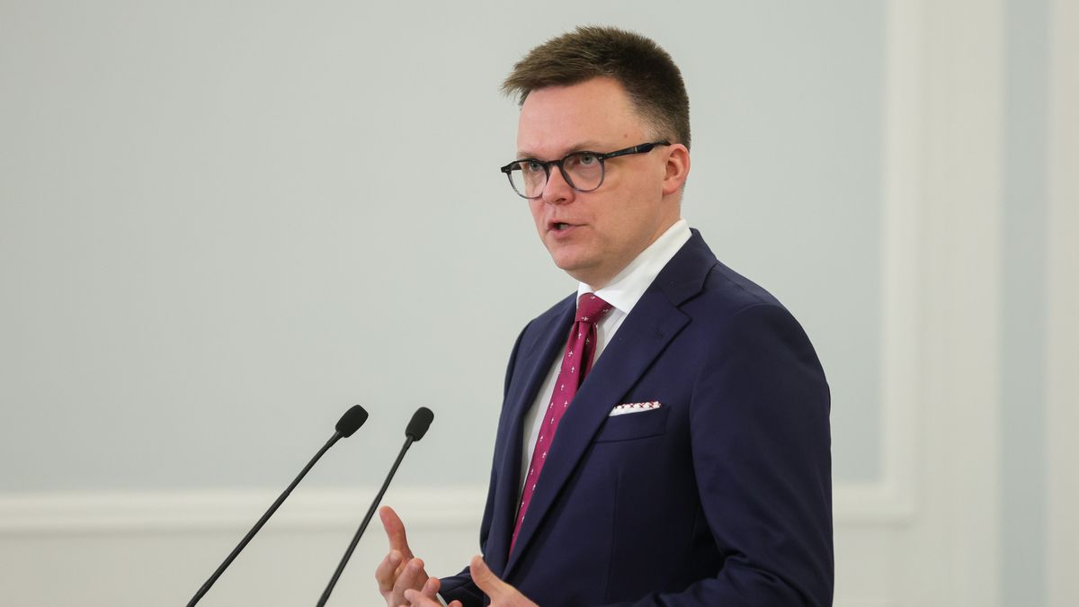 Warszawa, 04.03.2024. Marszałek Sejmu RP Szymon Hołownia podczas konferencji prasowej w Sejmie w Warszawie, 4 bm. (amb) PAP/Rafał Guz