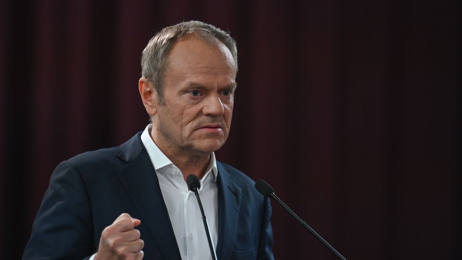 RZESZOW, POLAND - APRIL 25, 2023:
Donald Tusk, chairman of the opposition party Civic Platform (PO), speaks during the meeting of the Civic Coalition political alliance at the Hotel Rzeszow, on April 25, 2023, in Rzeszow, Poland. 
The leader of the Civic Platform began the second day of his election campaign as part of the 'Here is the Future' (Polish: #TuJestPrzyszlosc) campaign in Podkarpacie province, with a meeting with members and supporters of the party. (Photo by Artur Widak/Anadolu Agency via Getty Images)
