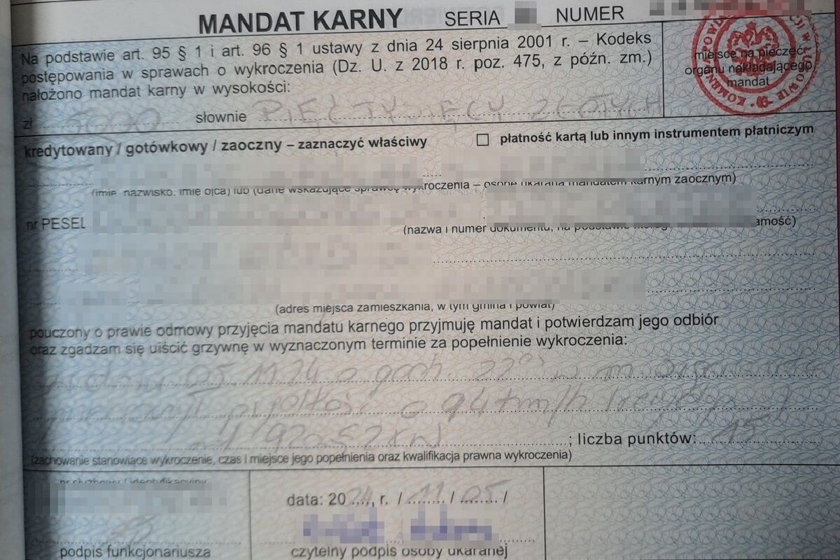 Rekordowy mandat za ponowne przekroczenie prędkości