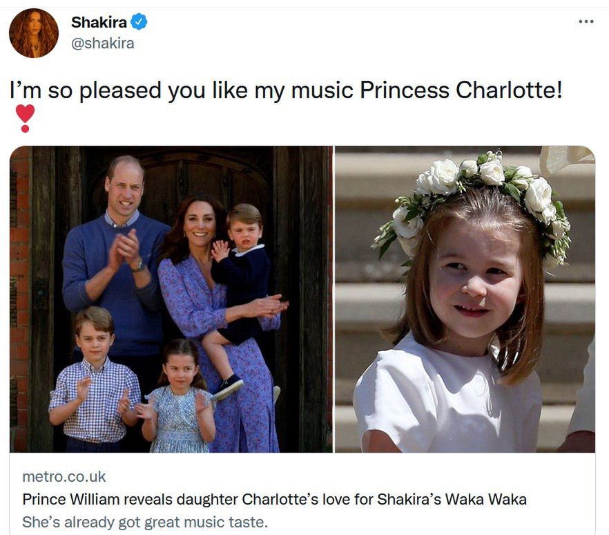 Shakira pozdrawia księżniczkę Charlotte