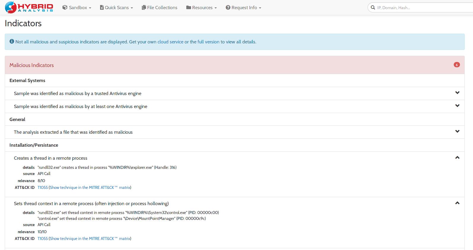 Podejrzana aktywność DLL (fot. Hybrid Analysis)