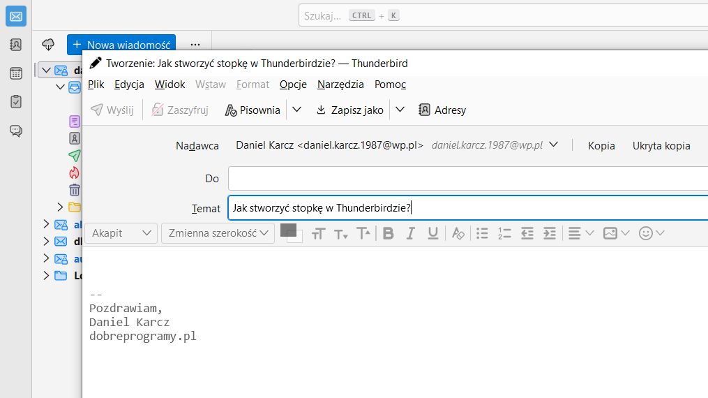 Thunderbird: jak dodać stopkę do wiadomości?