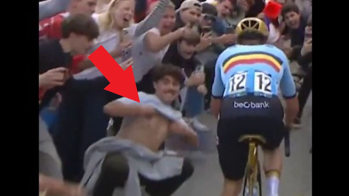 Twitter / x.com/Eurosport_PL / Na zdjęciu: jeden z kibiców podczas kolarskich ME 2025 we Francji