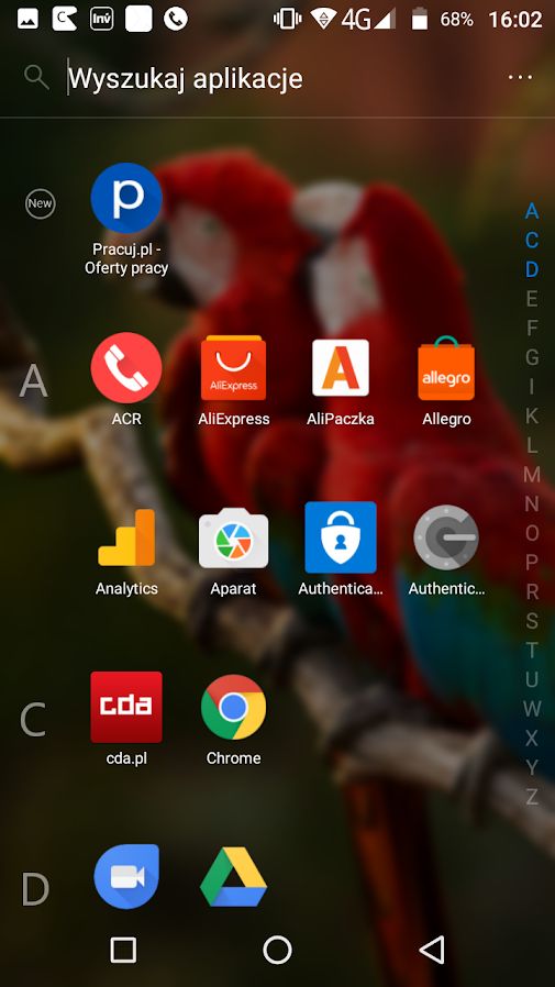 Lista aplikacji w Microsoft Launcher