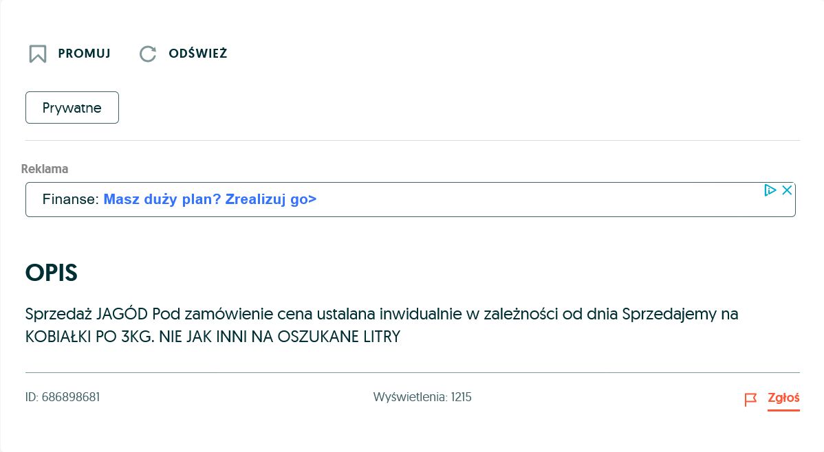 Oferta sprzedaży jagód