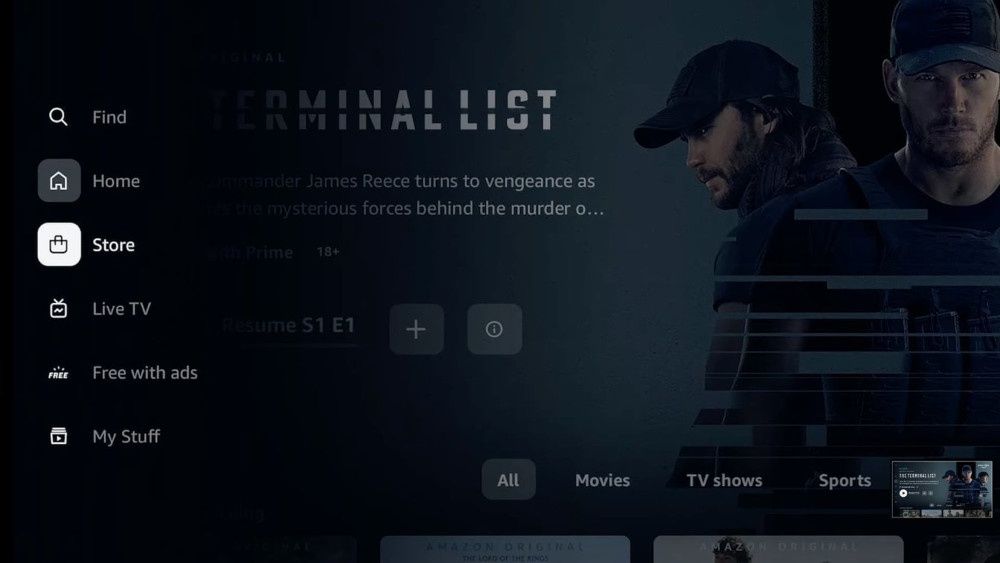 Amazon Prime Video menu