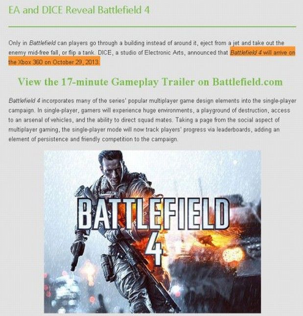 Microsoft puszcza farbę i przypadkowo (?) ogłasza datę premiery Battlefield 4