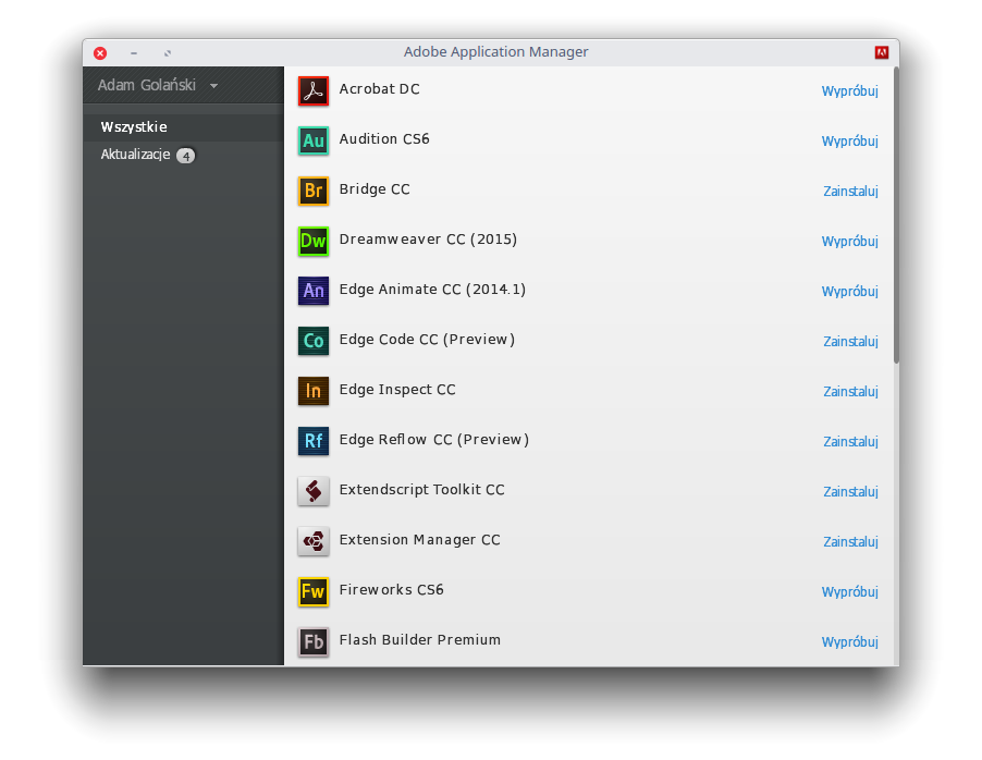 Adobe Application Manager pozwala też na aktualizacje oprogramowania na Linuksie