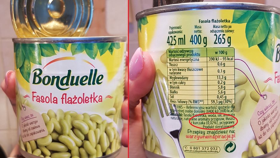 W puszce z fasolką Bonduelle znajduje się tłuszcz zwierzęcy