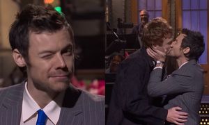 Harry Styles rozprawia się z plotkami i obdarowuje całusem gwiazdora SNL. "Teraz to jest QUEERBAITING"