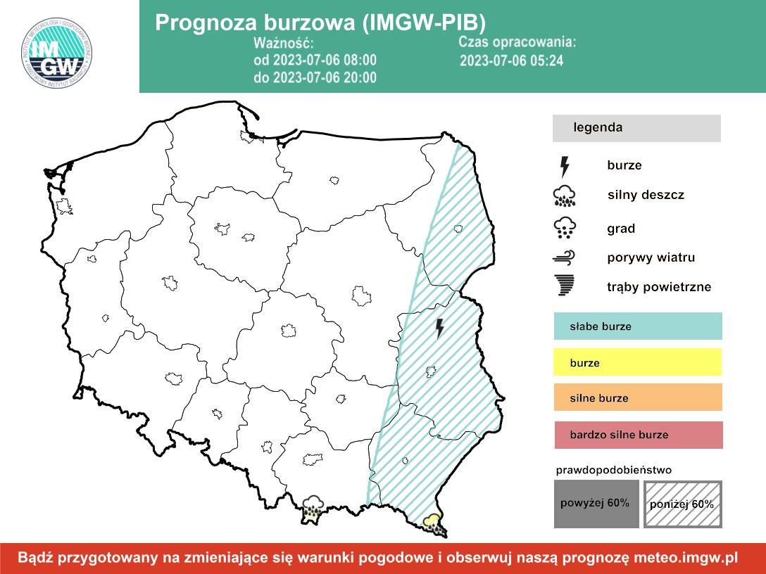 Prognoza burzowa IMGW na czwartek, 6 lipca