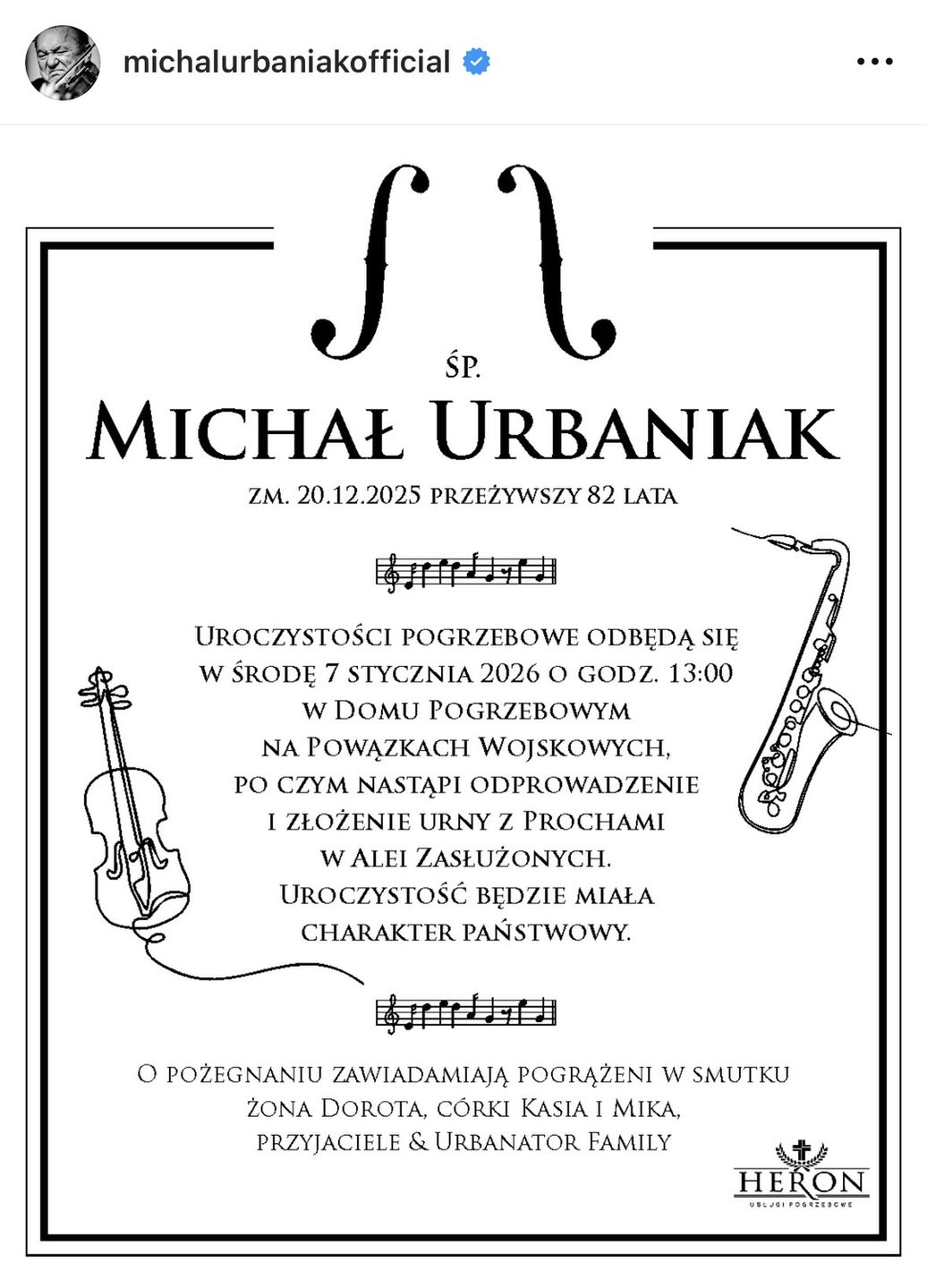 Szczegóły pogrzebu Michała Urbaniaka