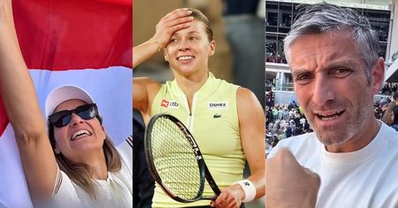 Tymczasem na Roland Garros: Joanna Koroniewska kibicuje Mai Chwalińskiej, wymachując flagą INDONEZJI. UPS?