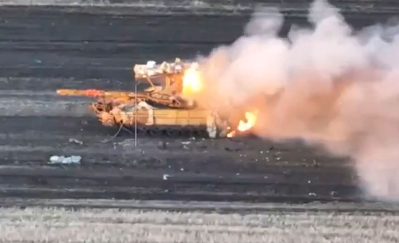 A Russian tank destroyed in the Kursk region