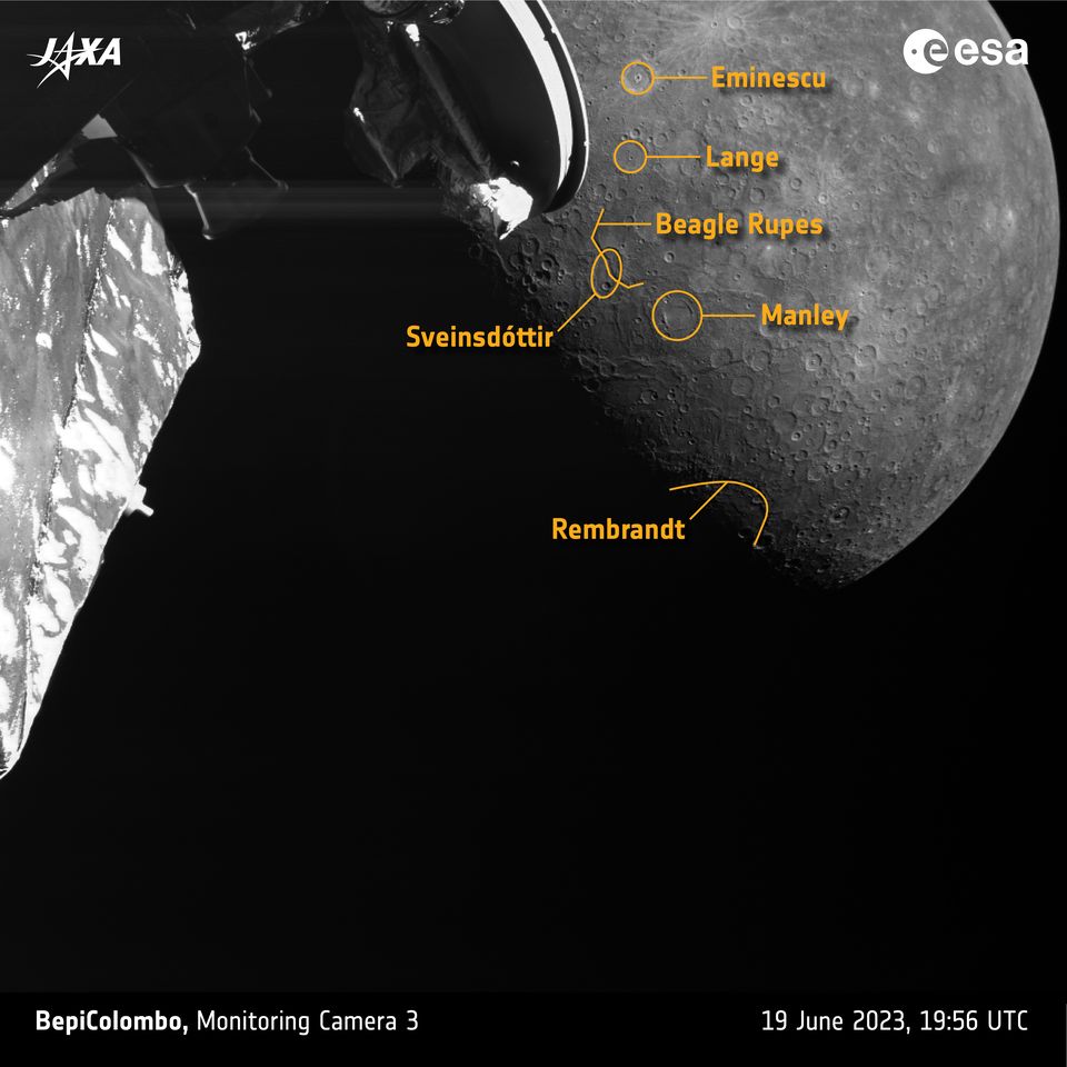 Powierzchnia Merkurego widziana z kamery monitorującej nr 3 na pokładzie sondy BepiColombo.