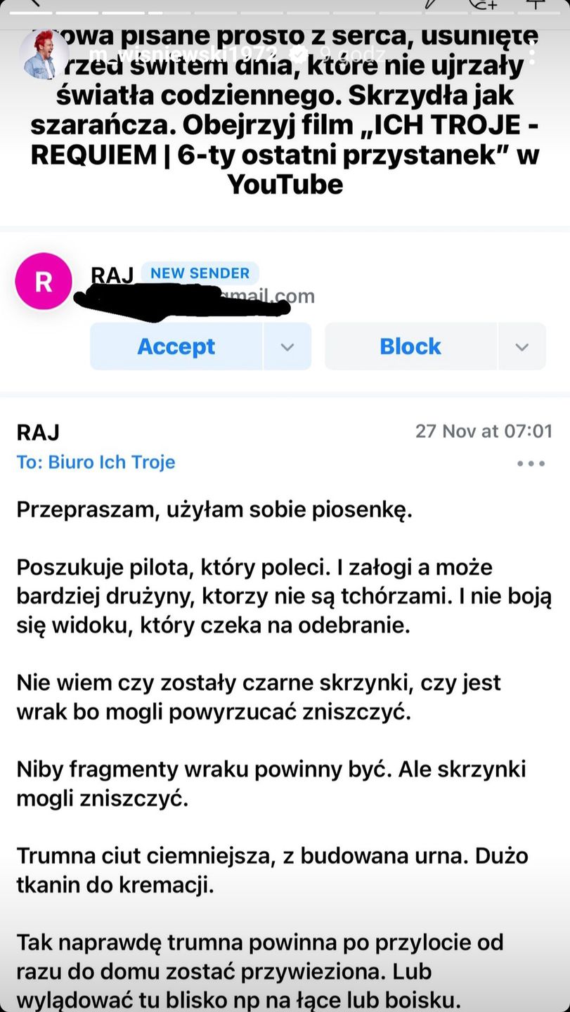 Dziwne maile do Michała Wiśniewskiego