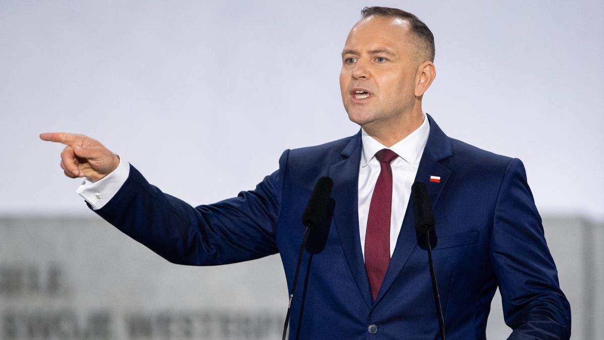 GDANSK, POLAND - SEPTEMBER 1: President of Poland Karol Nawrocki speaks to the crowd during commemorations at Westerplatte on September 1, 2025 in Gdansk, Poland. Commemorations are being held to mark the 86th anniversary of the outbreak of the Second World War, when the German battleship Schleswig-Holstein shelled the Polish Military Transit Depot on Westerplatte in Gdansk on September 1, 1939. The attack represented the beginning of Germany's invasion of Poland, which resulted in declarations of war by France and Britain in the following days, before spiraling into the full-scale global conflict. (Photo by Mateusz Slodkowski/Getty Images)