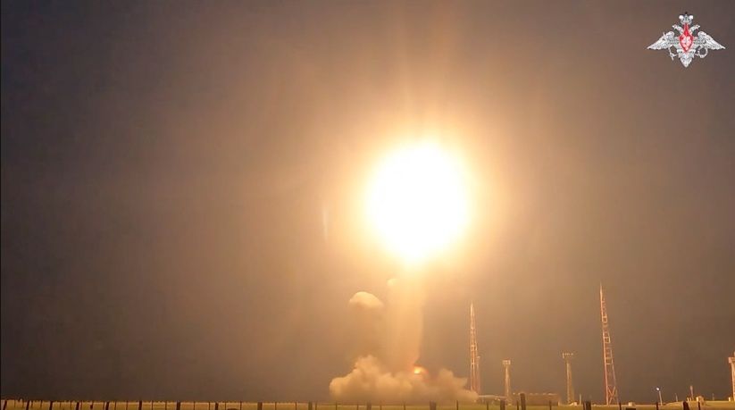 ASTRAKHAN, RUSSIA - APRIL 12: (----EDITORIAL USE ONLY  MANDATORY CREDIT - 'RUSSIAN DEFENSE MINISTRY / HANDOUT' - NO MARKETING NO ADVERTISING CAMPAIGNS - DISTRIBUTED AS A SERVICE TO CLIENTS----) A screen grab captured from the video shows a test-launch of an intercontinental ballistic missile at the Kapustin Yar training ground in Russia's southern Astrakhan region near the Caspian Sea, where the missile was launched from a movable ground missile launch vehicle, the Defense Ministry said in a statement in Astrakhan, Russia on April 12, 2024. According to the ministry, 'the launch tasks have been completed in full.'The test took place as the Russia-Ukraine war is into its third year, with the fear of the use of nuclear weapons occasionally being raised as in issue. (Photo by Russian Defense Ministry/Anadolu via Getty Images)
