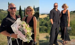 Borys Szyc i jego żona pozują w CZERNI na weselu we Włoszech. Ładnie się zaprezentowali? (FOTO)