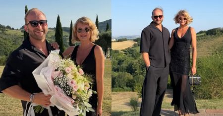 Borys Szyc i jego żona pozują w CZERNI na weselu we Włoszech. Ładnie się zaprezentowali? (FOTO)