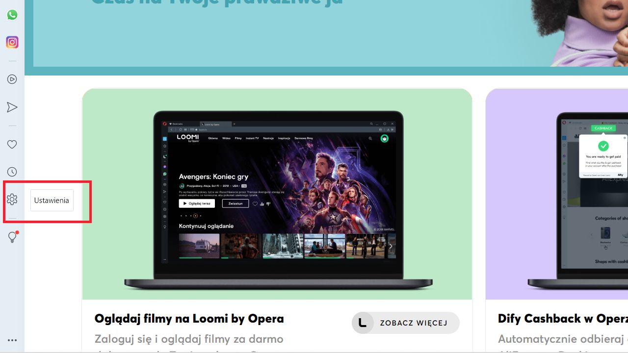 Opera: menu Ustawienia