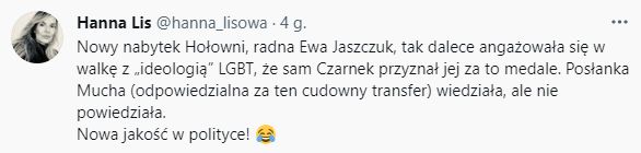 Hanna Lis uważa, że przyjęcie Ewy Jaszczuk do ruchu Polska 2050 było błędem 