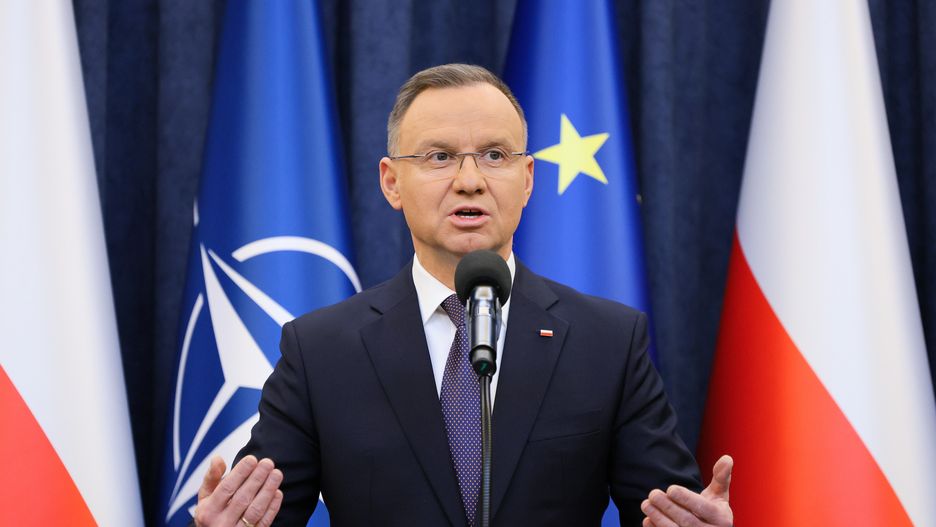 Warszawa, 01.02.2024. Prezydent RP Andrzej Duda podczas oświadczenia, 1 bm. w Pałacu Prezydenckim w Warszawie. Prezydent Duda podpisał ustawę budżetową. (aldg) PAP/Paweł Supernak