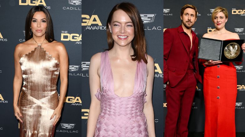 Emma Stone w różowej kreacji bryluje na gali Amerykańskiej Gildii Reżyserów. Wpadli też Eva Longoria i Ryan Gosling (ZDJĘCIA)