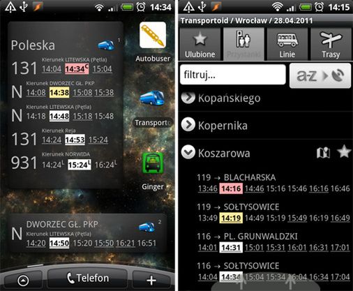 Transportoid – kieszonkowy rozkład jazdy komunikacji miejskiej dla Androida 3