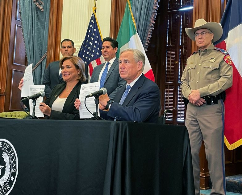 TemporaryTexas Gov. Greg Abbott signs a border security agreement with Chihuahua Gov. Maru Campos Galvan in Austin, Texas on Thursday, April 14, 2022. (Acacia Coronado/Report for America via AP).Report For America via AP