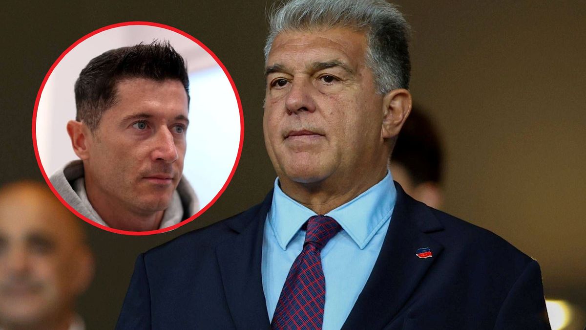 Getty Images / Grzegorz Wajda/SOPA Images/LightRocket via Getty Images/Ryan Pierse - UEFA/UEFA via Getty Images / Na dużym zdjęciu Joan Laporta, na małym Robert Lewandowski