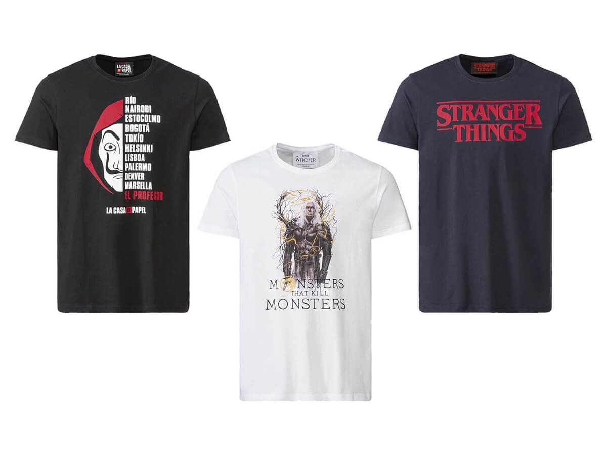 T-shirt męski z nadrukiem z kolekcji Netflixa w Lidlu