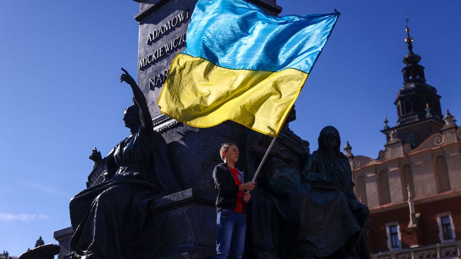 Solidarity With Ukraine Protest In Poland After Russian Missile Assault
A boy holds Ukrainian flag during a demonstration of solidarity with Ukraine at the Main Square, after latest Russian missiles targeted civilian infrastructure in several cities in Ukraine.  Krakow, Poland on October 10, 2022. The strikes were the largest coordinated assault on Ukrainian cities since the begining of the Russian invasion.  (Photo by Beata Zawrzel/NurPhoto via Getty Images)
NurPhoto
russian, ukrainian, ukrainians, demonstration, rally, manifestation, banner, invasion, solidarity, free, assault, attack, terror, terrorist, state, largest coordinated assault, latest russian missiles, russian invasion, main square, civilian infrastructure, several cities, ukrainian cities, boy, strikes, begining, photo