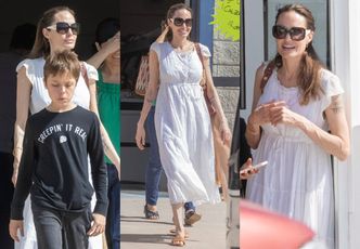 Skromna Angelina Jolie oddaje się shoppingowi w towarzystwie trójki pociech na Fuerteventurze (ZDJĘCIA)