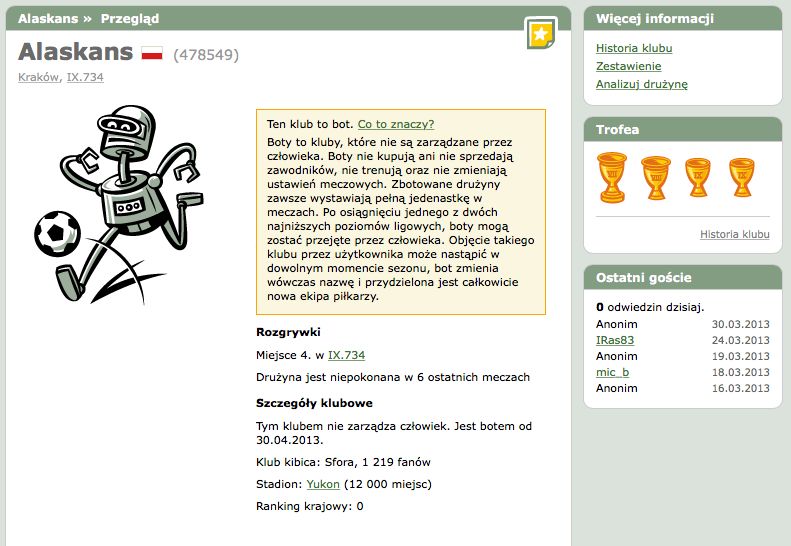 Drużyna, którą prowadziłem w latach 2006 - 2013 nadal istnieje, choć jest już botem.