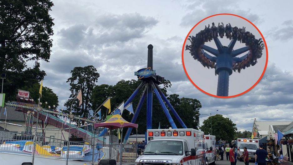 Karuzela w parku rozrywki zatrzymała się akurat w tym momencie, gdy ludzie wisieli z głowami w dół