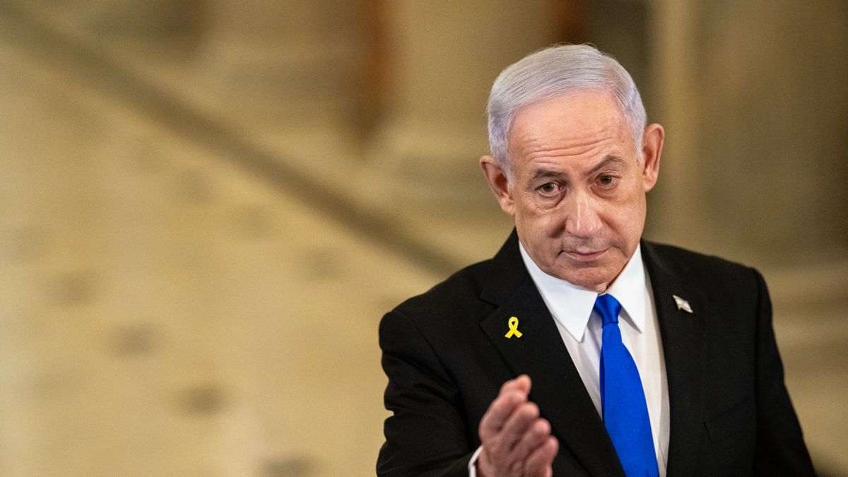 Benjamin Netanyahu, Israel's prime minister, speaks to members of the media following a meeting with US House Speaker Mike Johnson, a Republican from Louisiana, not pictured, at the US Capitol in Washington, DC, US, on Tuesday, July 8, 2025. Netanyahu on Monday told President Donald Trump he nominated him for the Nobel Peace Prize, using a visit to the White House to further cement the pair's relationship as the US presses for a ceasefire in Gaza. Photographer: Graeme Sloan/Bloomberg via Getty Images