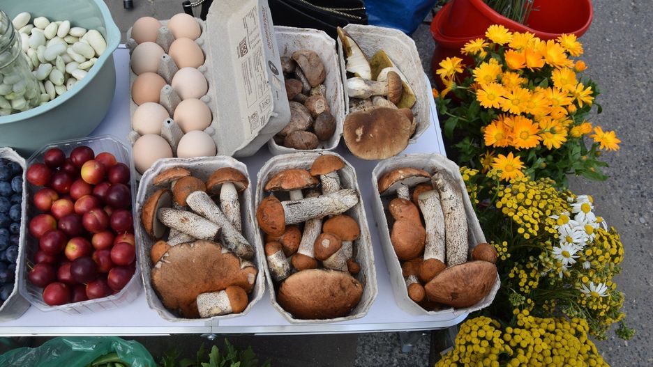 Na placu targowym Burek w Tarnowie można przebierać w prawdziwkach. Niektórzy mają też do sprzedania czerwone koźlarze
