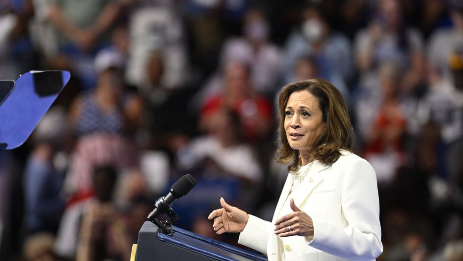 SAVANNAH USA - AUGUST 29: Vice President and presidential candidate Kamala Harris speaks at a campaign rally in Savannah GA, United States on August 29, 2024 (Photo by Peter Zay/Anadolu via Getty Images)