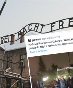 "Szczepienie czyni wolnym". Skandaliczny transparent na proteście Konfederacji. Reaguje Muzeum Auschwitz