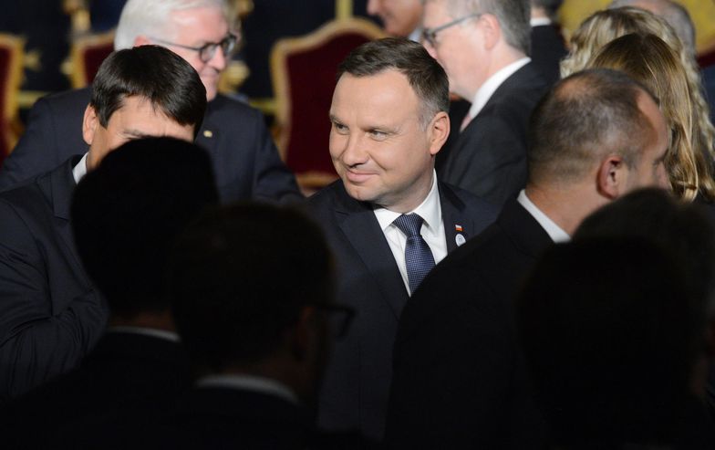Prezydent Andrzej Duda podczas powitania w Grand Master`s Palace przed XIII Spotkaniem Prezydentów Państw Grupy Arraiolos na Malcie