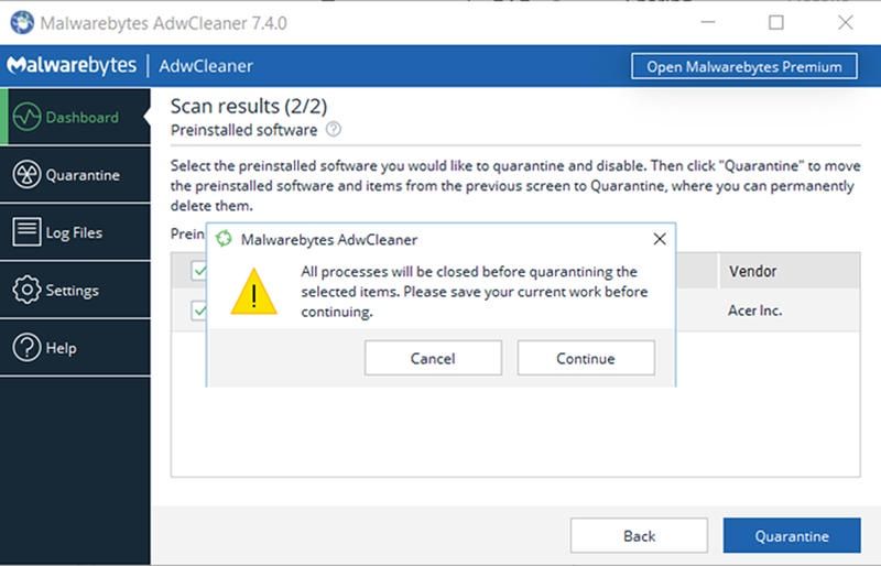 AdwCleaner screen