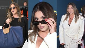 Karolina Szostak w białym wdzianku stroiła miny na ramówce Polsatu. Za kulisami mknęła z okularami na nosie i potężną torbą w dłoni