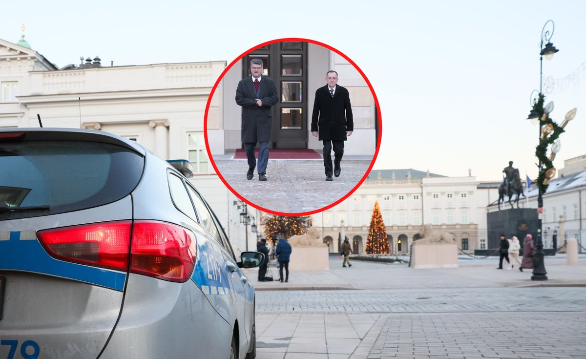 Maciej Wąsik i Mariusz Kamiński przed Pałacem Prezydenckim 9 stycznia