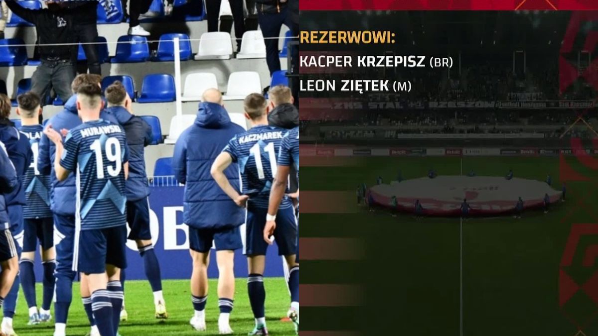 Instagram / Kotwica Kołobrzeg / X / TVP Sport / Na zdjęciu: piłkarze Kotwicy i lista rezerwowych