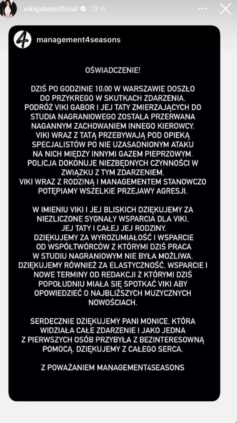 Viki Gabor wystosowała OŚWIADCZENIE