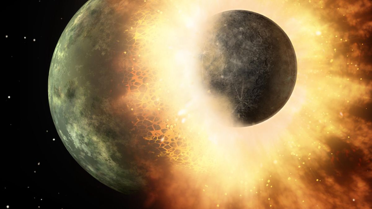 Artystyczna wizja zderzenia Ziemi z Theią