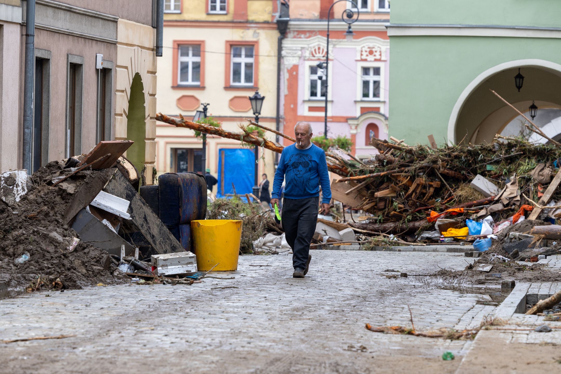 Ladek Zdroj after a flood wave had crossed the river Biala Ladecka. In the picture, you can see  damage to the old town ,  in Ladek Zdroj , Poland on September 16, 2024.

 (Photo by Andrzej Iwanczuk/NurPhoto via Getty Images)